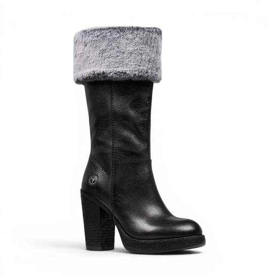 Windsorsmith Womens Mid Calf Black Leather High Heel Fur Boots - Lovestruck - Image 3