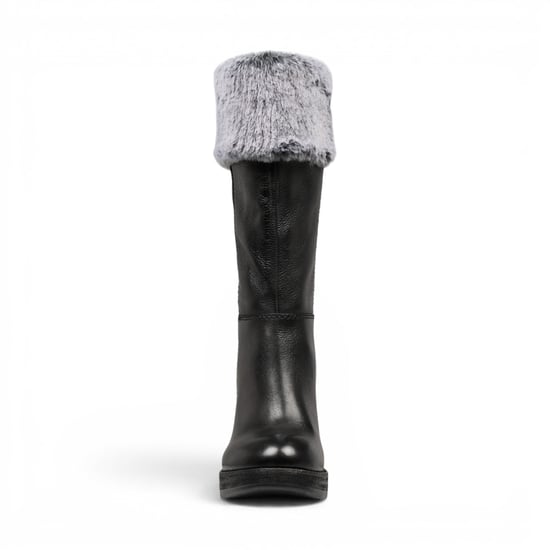 Windsorsmith Womens Mid Calf Black Leather High Heel Fur Boots - Lovestruck - Image 4