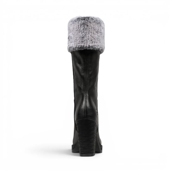 Windsorsmith Womens Mid Calf Black Leather High Heel Fur Boots - Lovestruck - Image 5