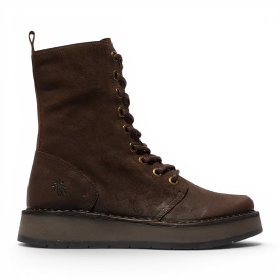 Fly London Dames Combat Brown Suède Leren Veterlaarzen - RAMI043 - Image 1