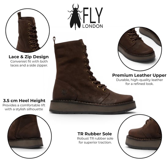 Fly London Dames Combat Brown Suède Leren Veterlaarzen - RAMI043 - Image 2