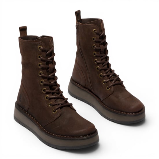 Fly London Dames Combat Brown Suède Leren Veterlaarzen - RAMI043 - Image 3