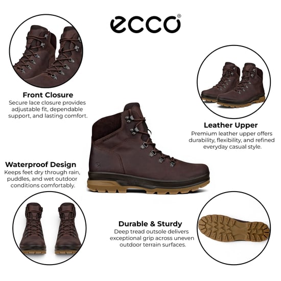 Ecco Men's Brown Leather Waterproof Lace-up Hiking Boots - Rugged Track 25 - Image 2