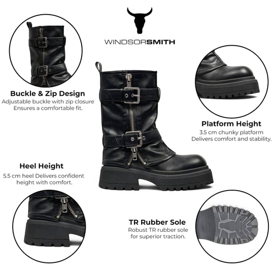 Windsorsmith Dames Zwarte Chunky Platform Boots Pull-On High Laarzen - Vendetta - Image 2