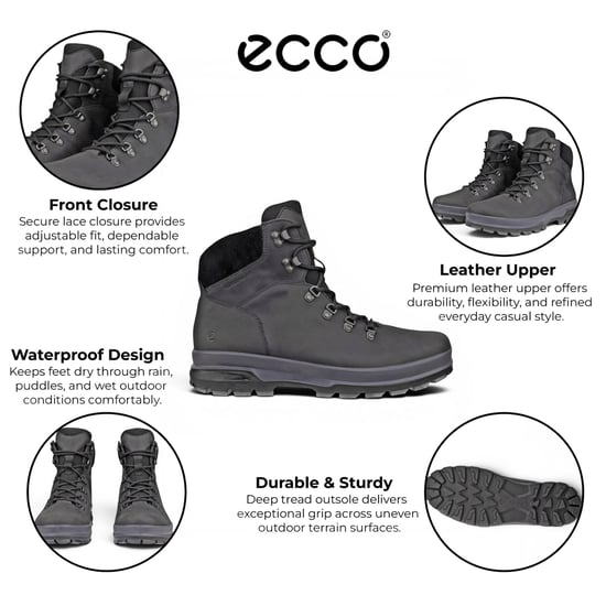 Ecco Men's Black Leather Waterproof Lace-up Hiking Boots - Rugged Track 25 - Image 2