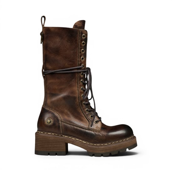 Windsorsmith Dames bruine leren veterschoenen lange gevechtslaarzen - Roam - Image 1