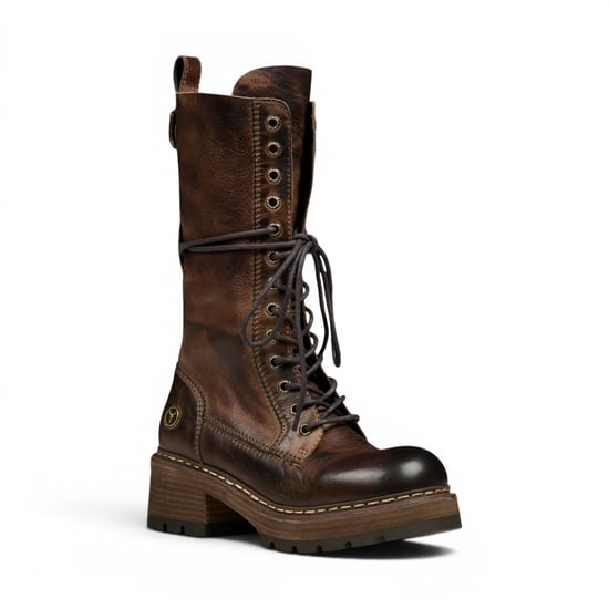 Windsorsmith Dames bruine leren veterschoenen lange gevechtslaarzen - Roam - Image 3