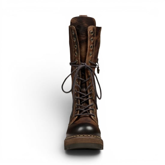 Windsorsmith Dames bruine leren veterschoenen lange gevechtslaarzen - Roam - Image 4