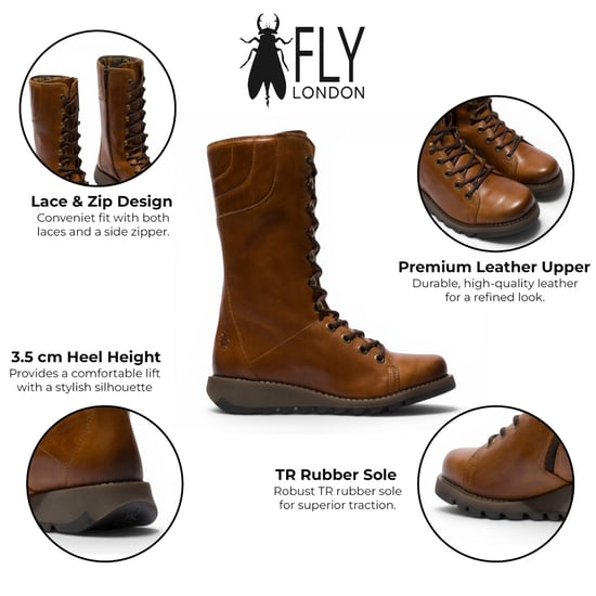 Fly London Women's Brown Leather Strike-Up Combat Ankle Boots - STER768 - Image 2