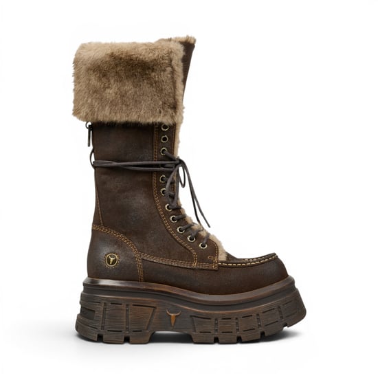 Windsorsmith Bruine Suède Leren Platform Combat Fur Laarzen voor Dames - Saintly - Image 1