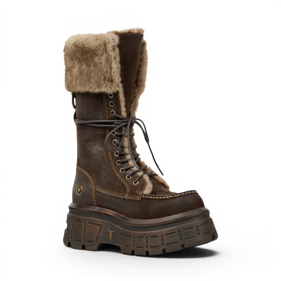 Windsorsmith Bruine Suède Leren Platform Combat Fur Laarzen voor Dames - Saintly - Image 3