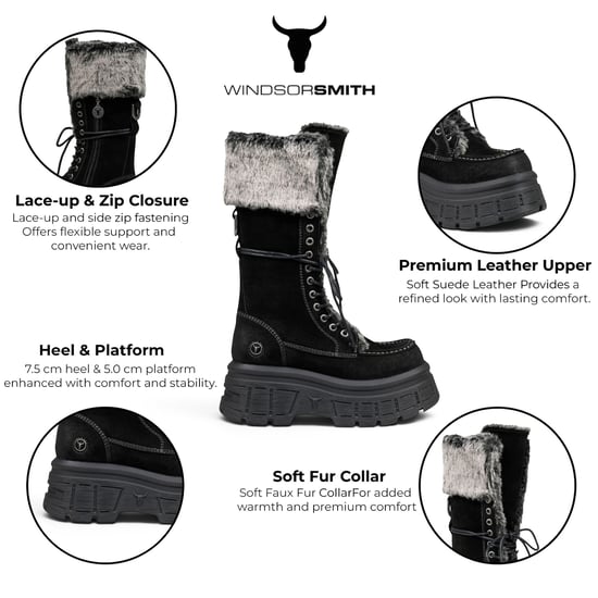 Windsorsmith Dames zwarte suède leren platform gevechtslaarszen - Saintly - Image 2