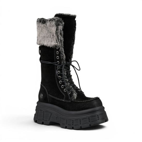 Windsorsmith Dames zwarte suède leren platform gevechtslaarszen - Saintly - Image 3