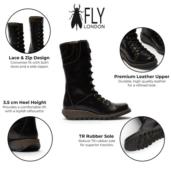 Fly London Vrouwen Zwarte Leren Veteraars Combat Ankle Boots - STER768 - Image 2