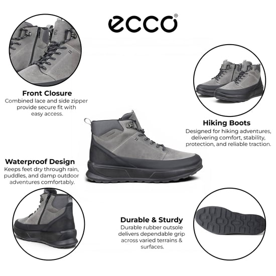 Ecco Men's Waterproof Black Grey Leather Outdoor Walking Boots - Byway 2.0 - Image 2