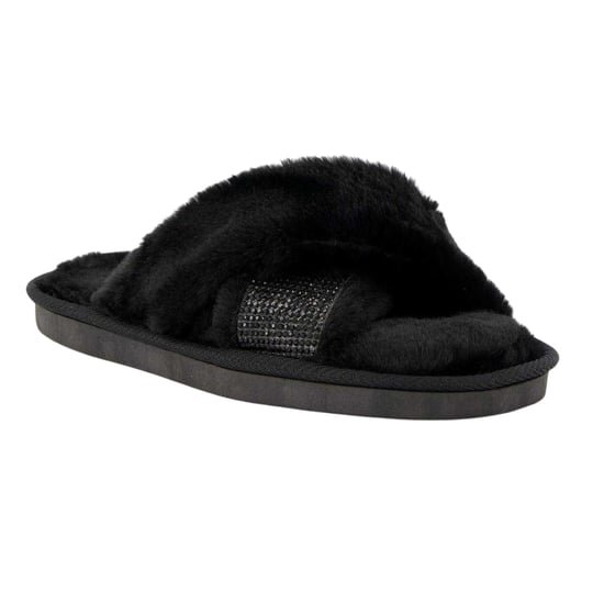 Dune London Dames Diamante Nepbont Binnenpantoffels (Zwart) - Image 4
