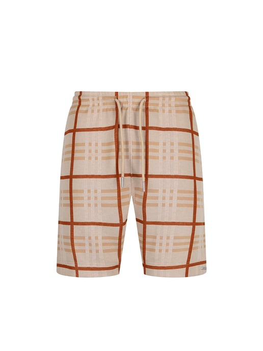 Luke 1977 Men's Stronghold Check Shorts in Biscuit Caramel - Image 1