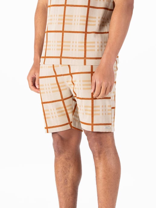 Luke 1977 Men's Stronghold Check Shorts in Biscuit Caramel - Image 2
