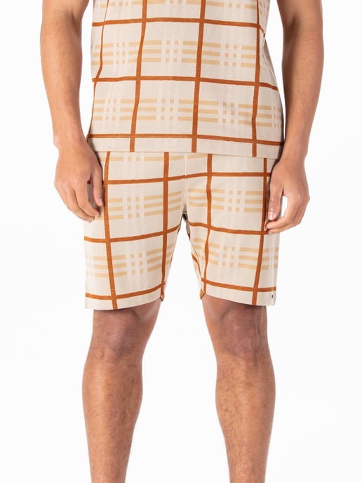 Luke 1977 Men's Stronghold Check Shorts in Biscuit Caramel - Image 3