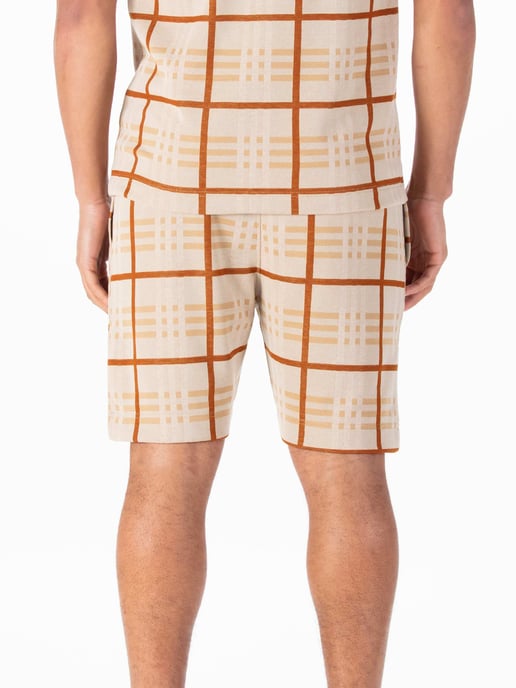 Luke 1977 Men's Stronghold Check Shorts in Biscuit Caramel - Image 4