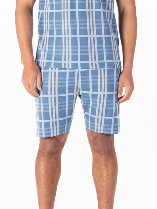 Luke 1977 Men's Stronghold Check Shorts in Blue Stone - Image 3