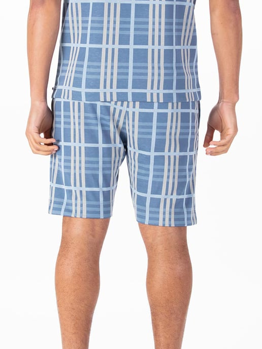 Luke 1977 Men's Stronghold Check Shorts in Blue Stone - Image 4