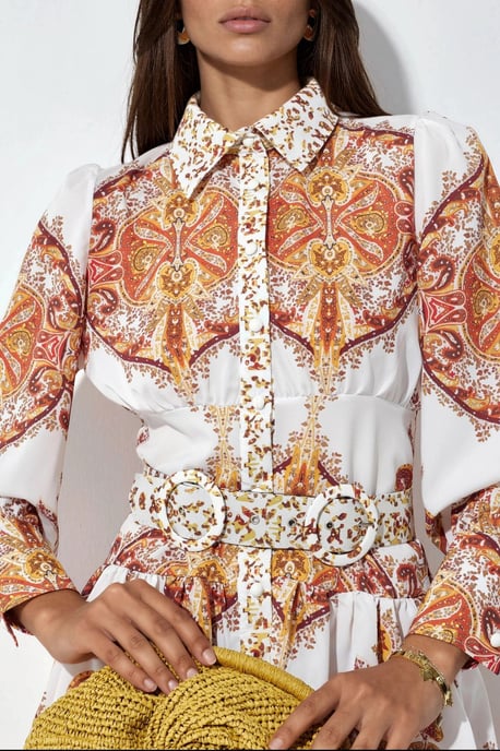 Printed Mini Shirt Dress With Belt - Image 4