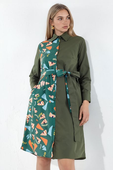 Printed Mini Shirt Dress With Tie Detail - Image 1