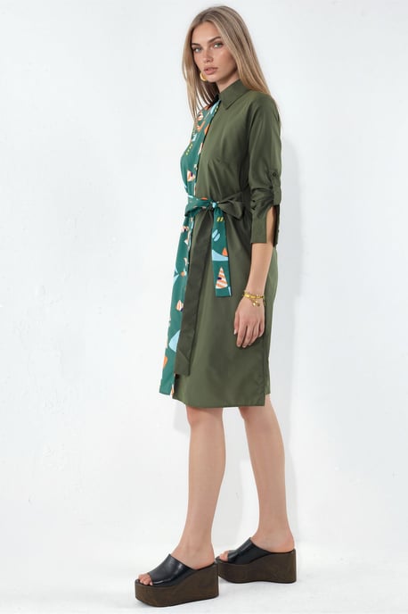 Printed Mini Shirt Dress With Tie Detail - Image 2