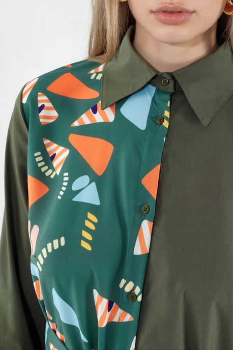 Printed Mini Shirt Dress With Tie Detail - Image 4