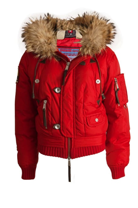 Dsquared2, röd bomberparkas med pälskrage. - Image 1