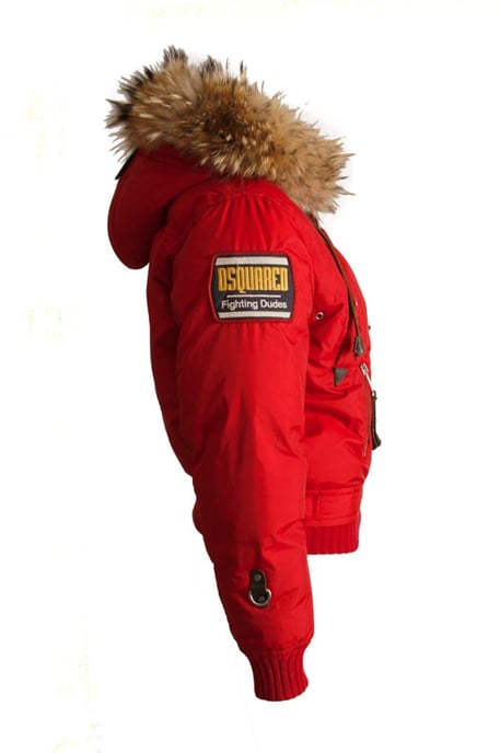 Dsquared2, röd bomberparkas med pälskrage. - Image 2