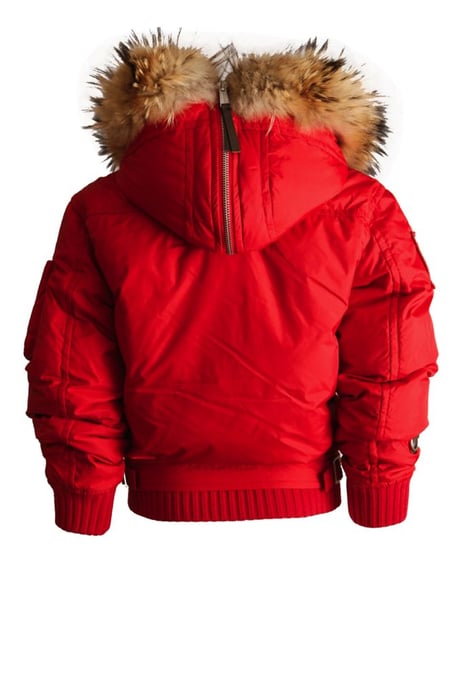 Dsquared2, röd bomberparkas med pälskrage. - Image 3