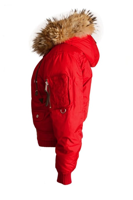 Dsquared2, röd bomberparkas med pälskrage. - Image 4