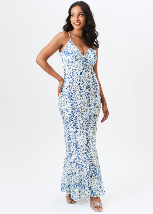 Ivory Dobby Floral Chiffon Strappy Maxi Dress - Image 1