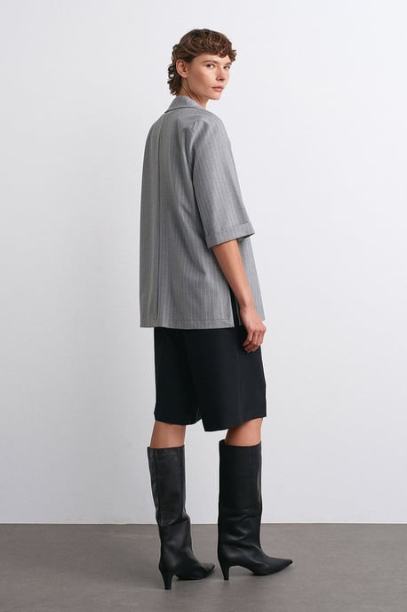 Long Striped Shawl-collar Blazer - Image 2