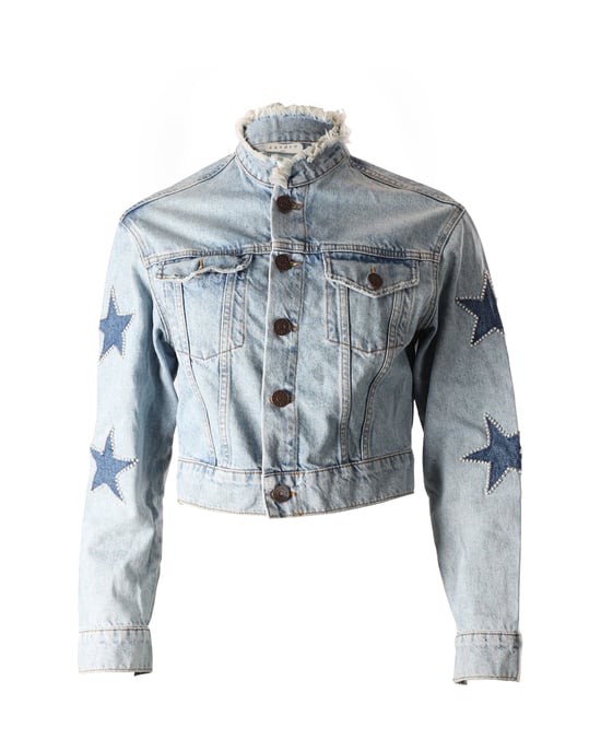 Sandro Paris Liverpool Embellished Denim Jacket in Blue Denim - Image 1
