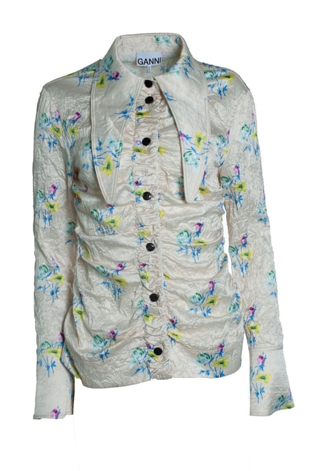 Ganni, blommig skrynklig blus - Image 1