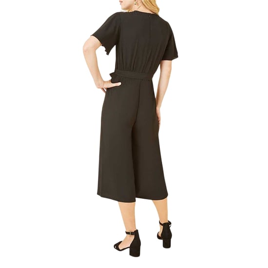Mela London Dames Cropped V-Hals Engelenmouw Jumpsuit (Zwart) - Image 2