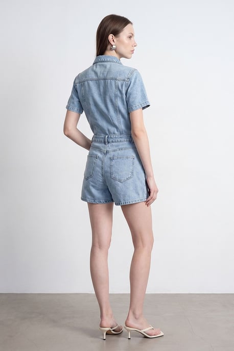 Denim Dungaree Shorts Met Kraag - Image 2