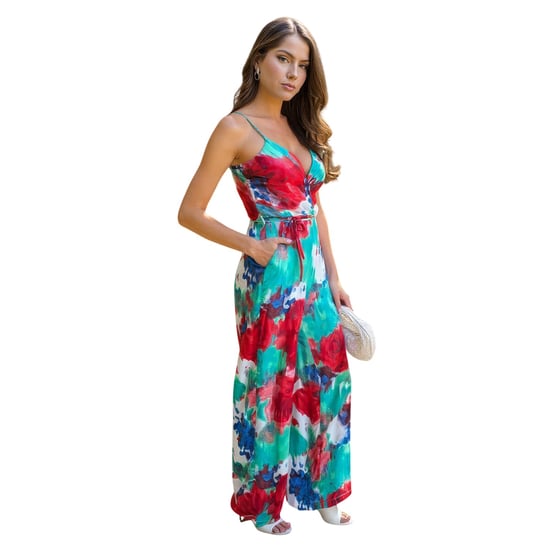 AX Paris Jumpsuit voor dames met print, strik in de taille en spaghettibandjes (Veelkleurig) - Image 3