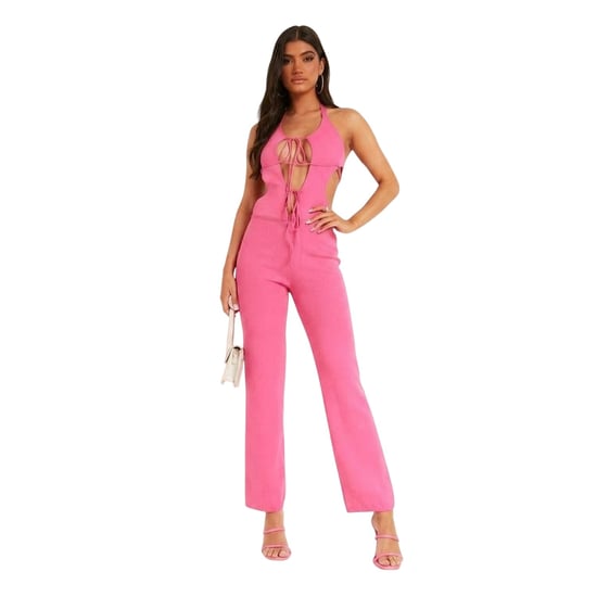 Missy Empire Dames/Cut Out Gebreide Voorstrik Jumpsuit (Roze) - Image 1