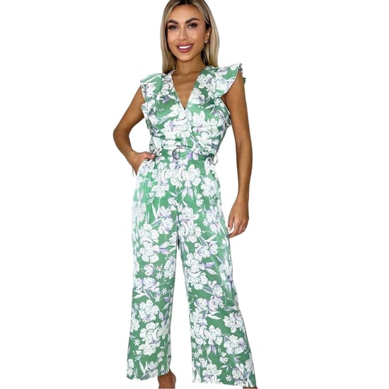 AX Paris Womens/Ladies Floral Belted Frill Jumpsuit (Green) - Image 1