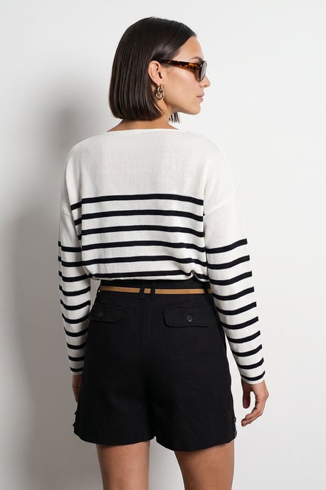 Striped V-neck Ribbed Knit Sweater - Image 2