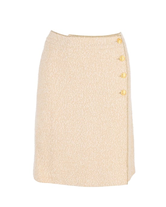 Chanel Gouden Knopen Wikkelrok in Crème Wol - Image 1