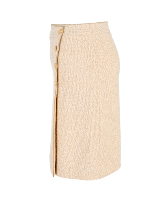Chanel Gouden Knopen Wikkelrok in Crème Wol - Image 2
