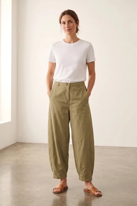 Linen Blend Barrel Leg Trousers - Image 1