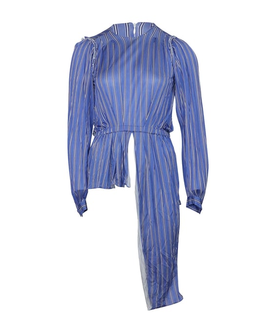 Balenciaga Asymmetrische Gestreepte Blouse in Blauwe Viscose - Image 1