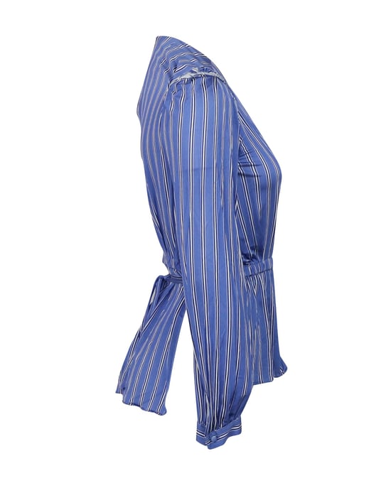 Balenciaga Asymmetrische Gestreepte Blouse in Blauwe Viscose - Image 2