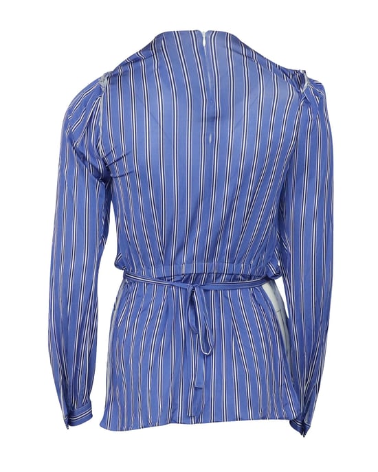 Balenciaga Asymmetrische Gestreepte Blouse in Blauwe Viscose - Image 3